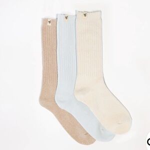 COZY EARTH Plush Lounge Socks 3-pack (Size M/L) almond/sky/creme NEW in package